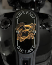 Load image into Gallery viewer, Full Color Ride Fast Die Last Dyna &amp; Softail Low Rider Dash Gauge Blockoff Plate
